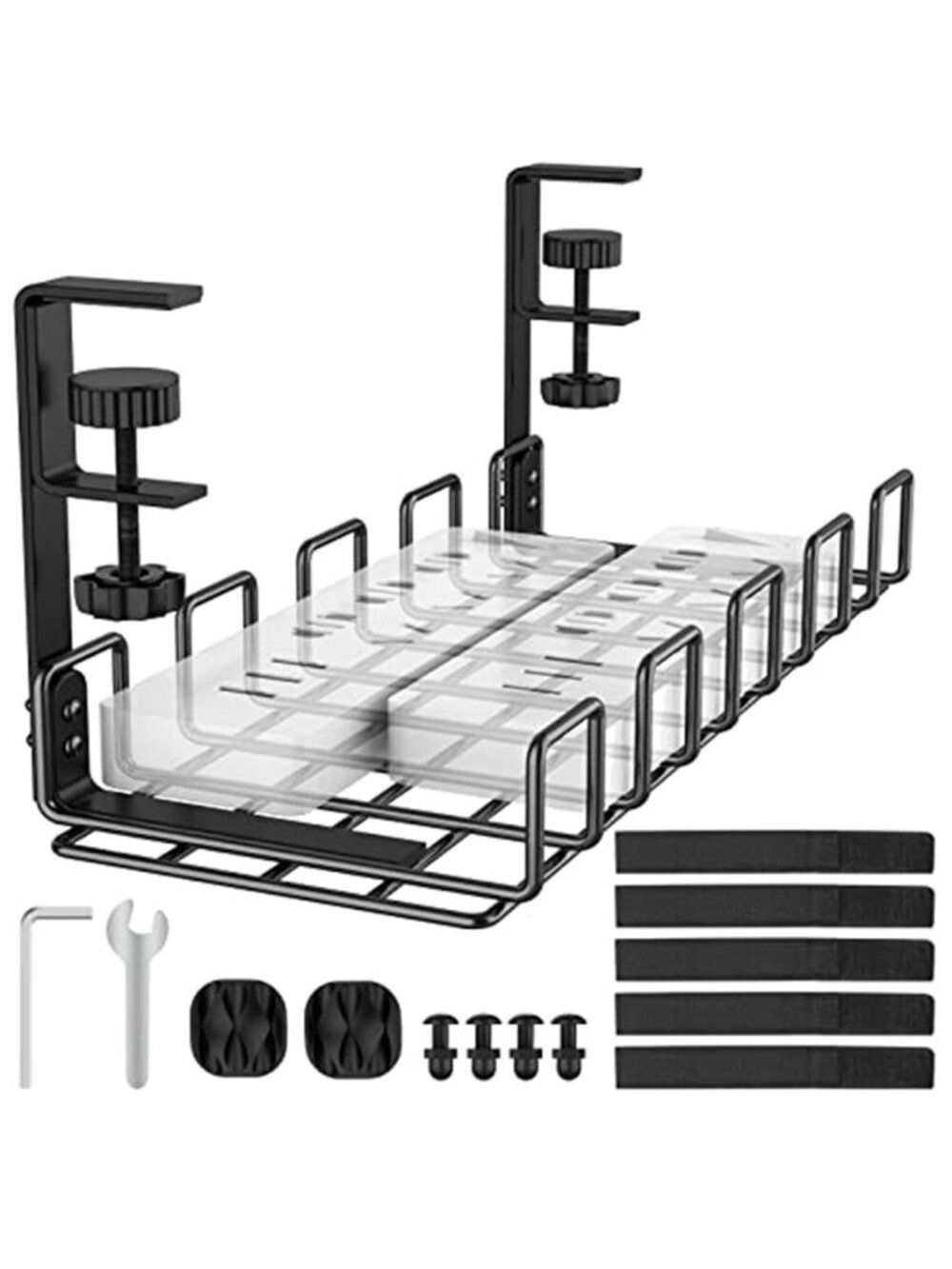 Under Desk Cable Management Tray No Drill Steel Wire Organizer Cord Holder Black